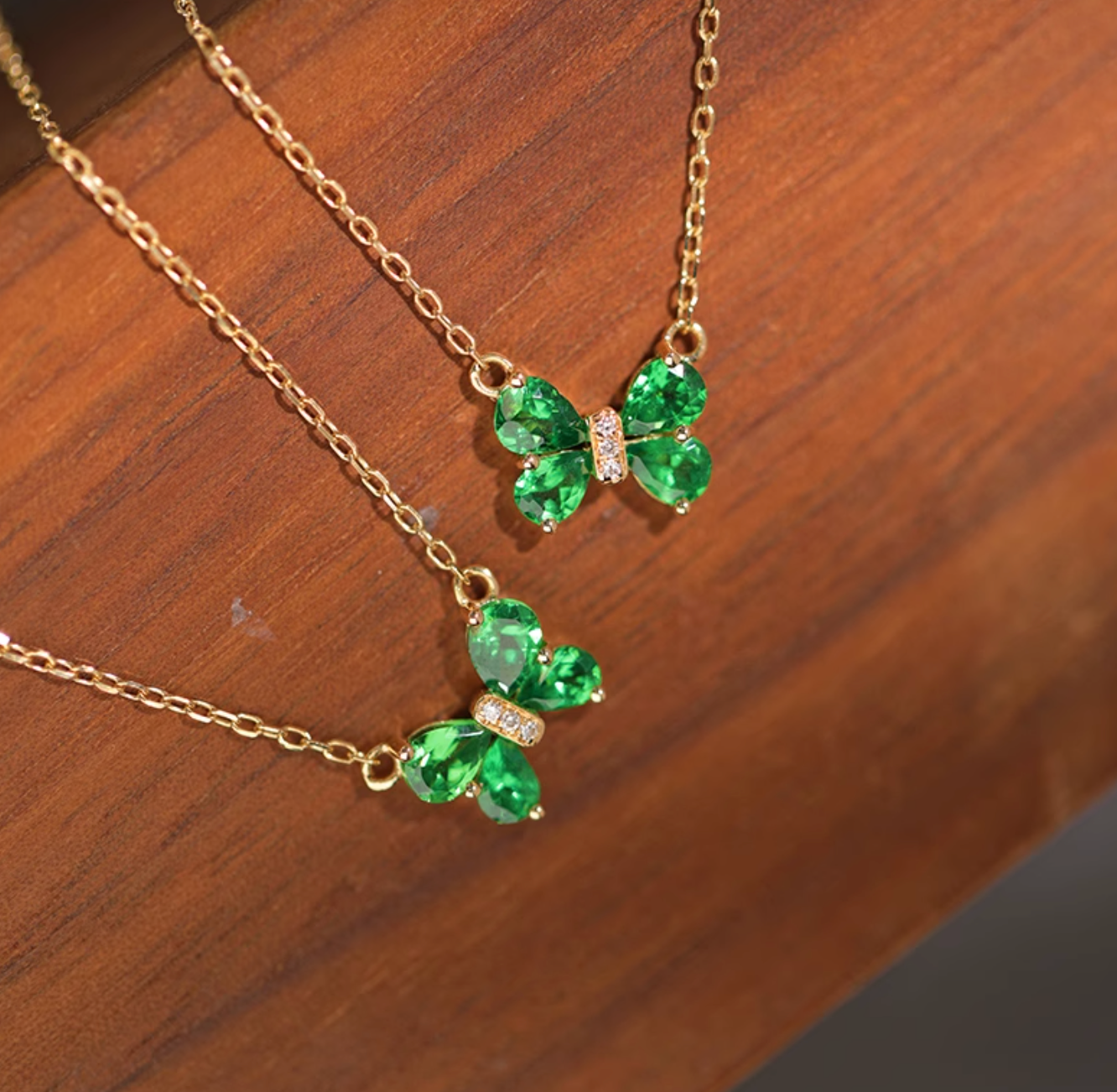 Lucky Butterfly 18k Gold Green Tsavorite Necklace, butterfly Tsavorite Necklace