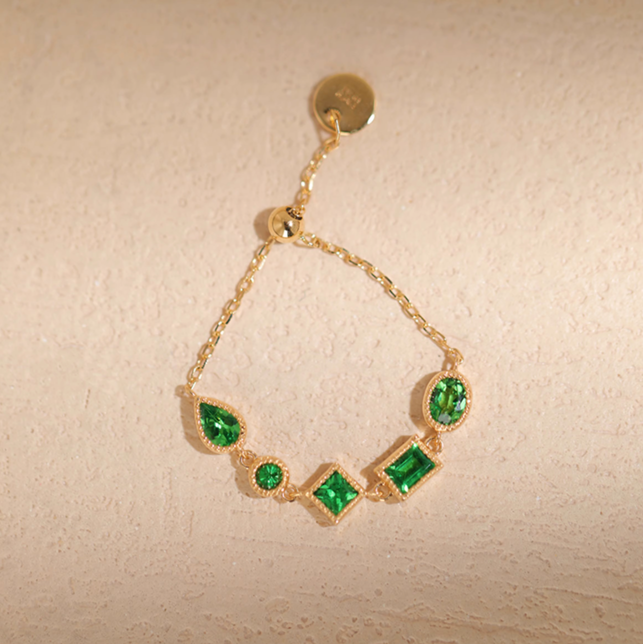 TetraVerde 18k Tsavorite Chain Ring, Green Tsavorite engagement ring, Adjustable chain ring
