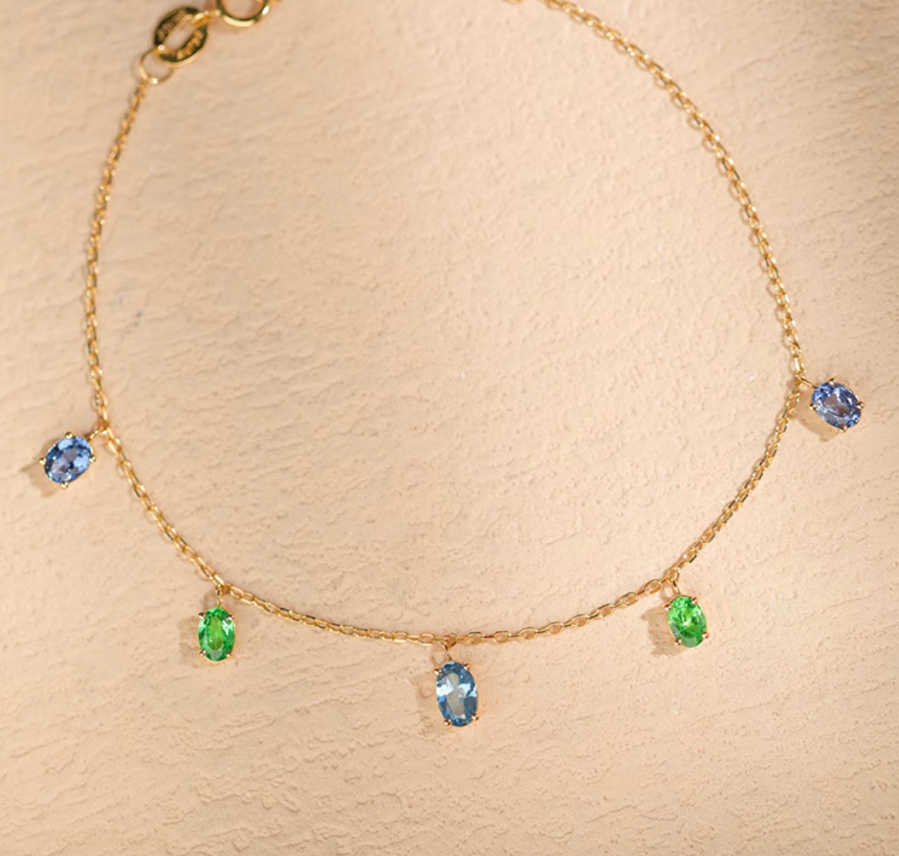 Multistone Birthstone Bracelet, 18k Gold Bracelet, Tsavorite, Aquamarian and Spinal Bracelet