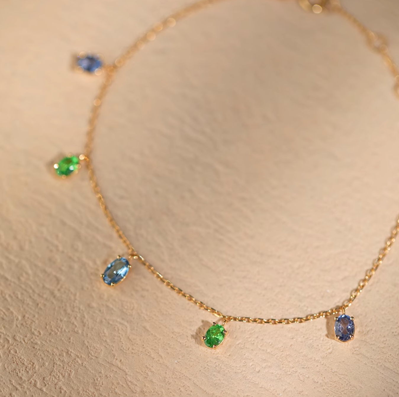 Multistone Birthstone Bracelet, 18k Gold Bracelet, Tsavorite, Aquamarian and Spinal Bracelet