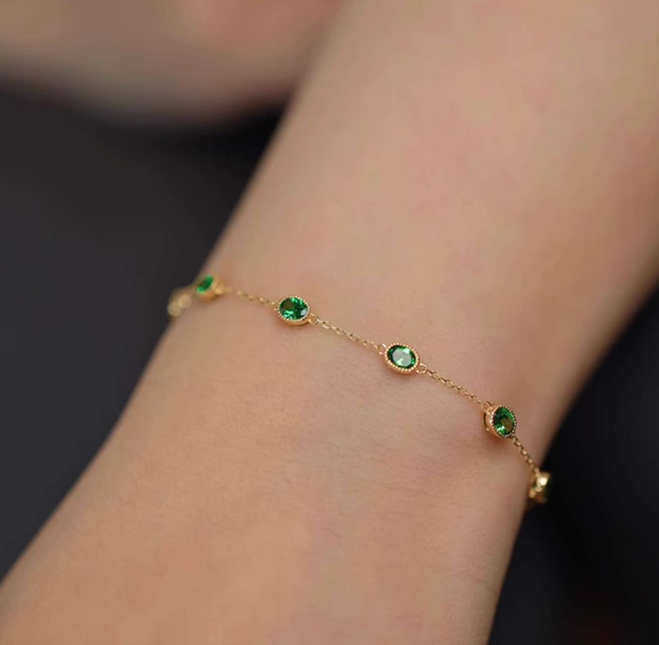 Birthstone Bracelet, 18k Gold Green Tsavorite Bracelet, Tsavorite Bracelet