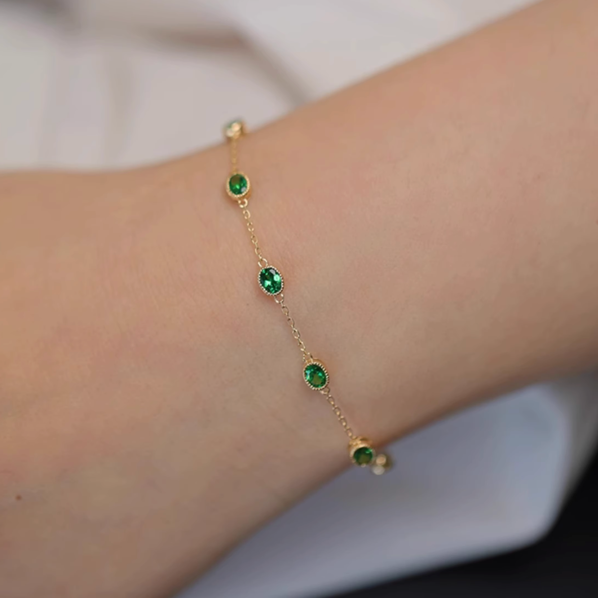 Birthstone Bracelet, 18k Gold Green Tsavorite Bracelet, Tsavorite Bracelet