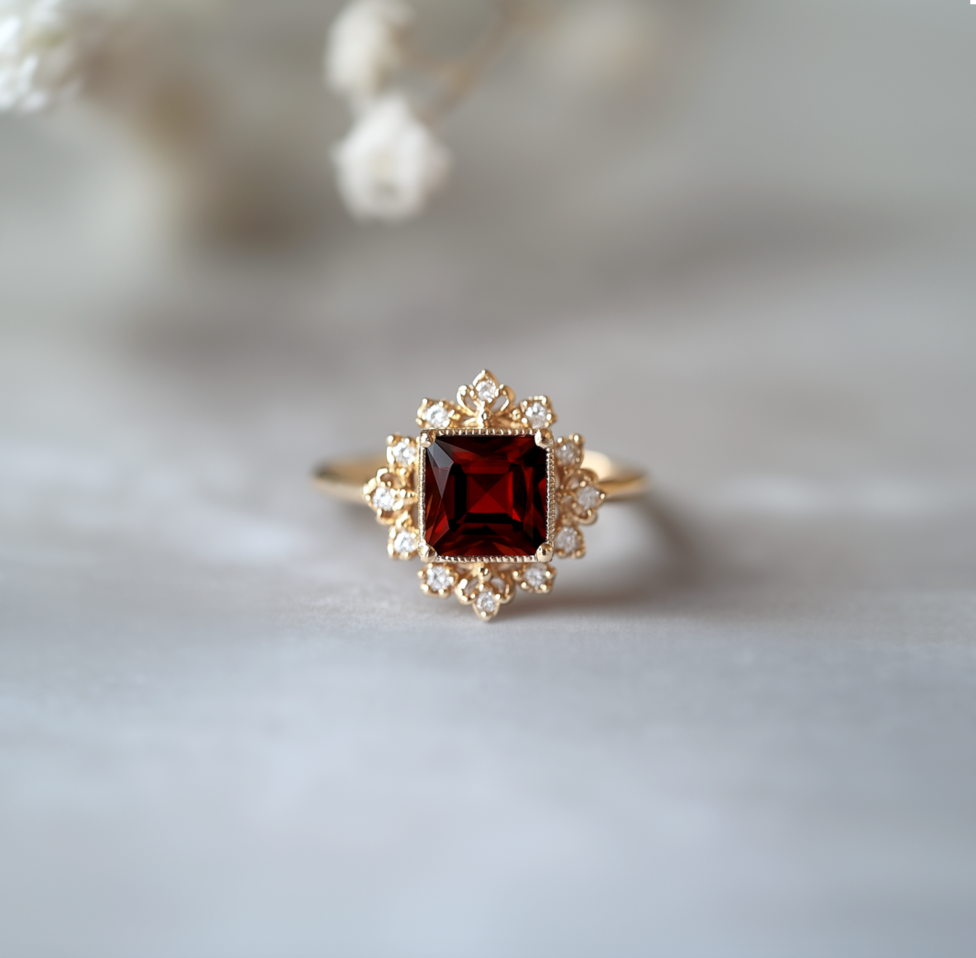 Emberstone Red Garnet Ring, Red Garnet engagement ring