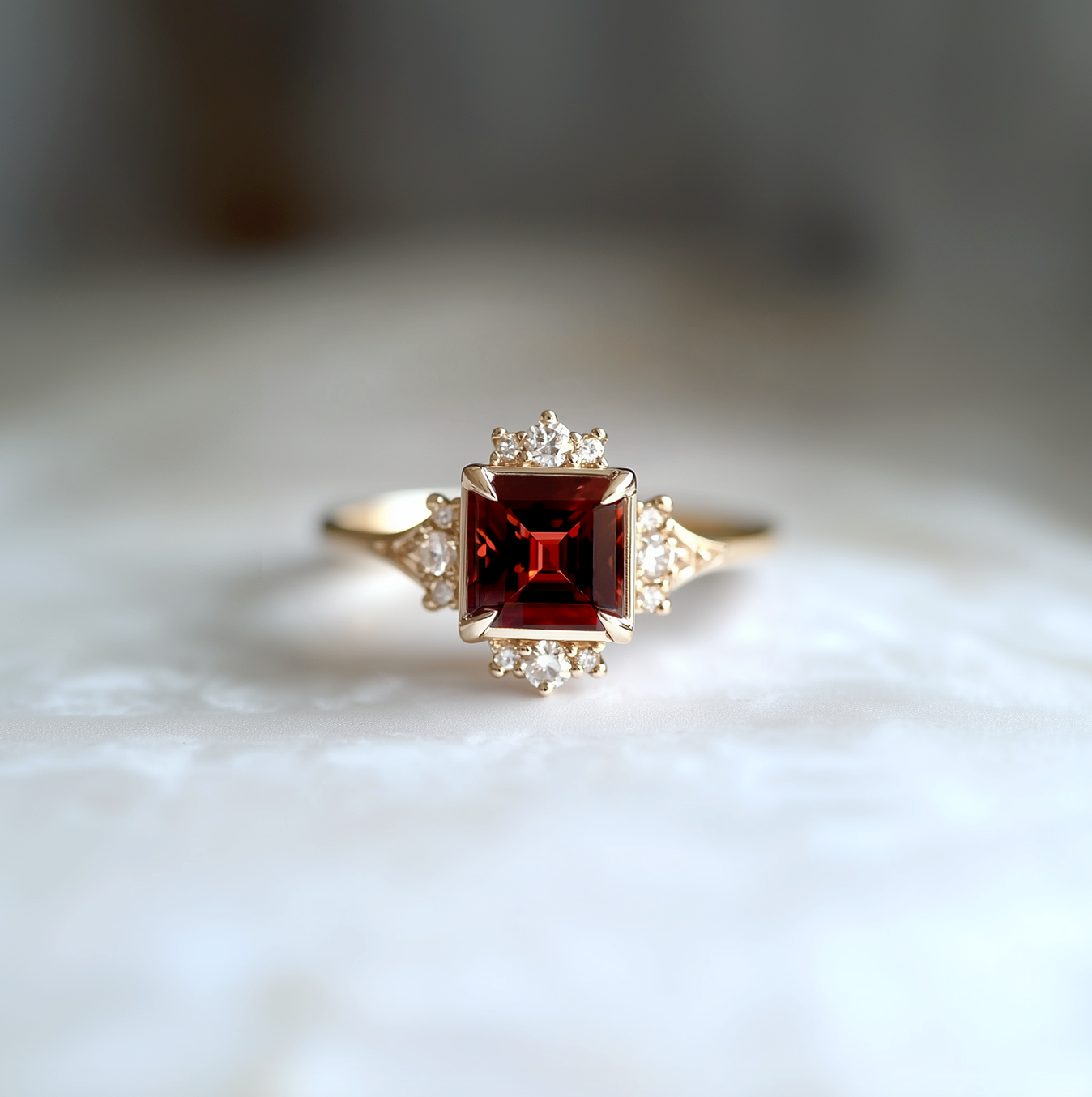 Victorian Ember Red Garnet Ring, Red Garnet engagement ring