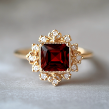 Load image into Gallery viewer, Emberstone Red Garnet Ring, Red Garnet engagement ring
