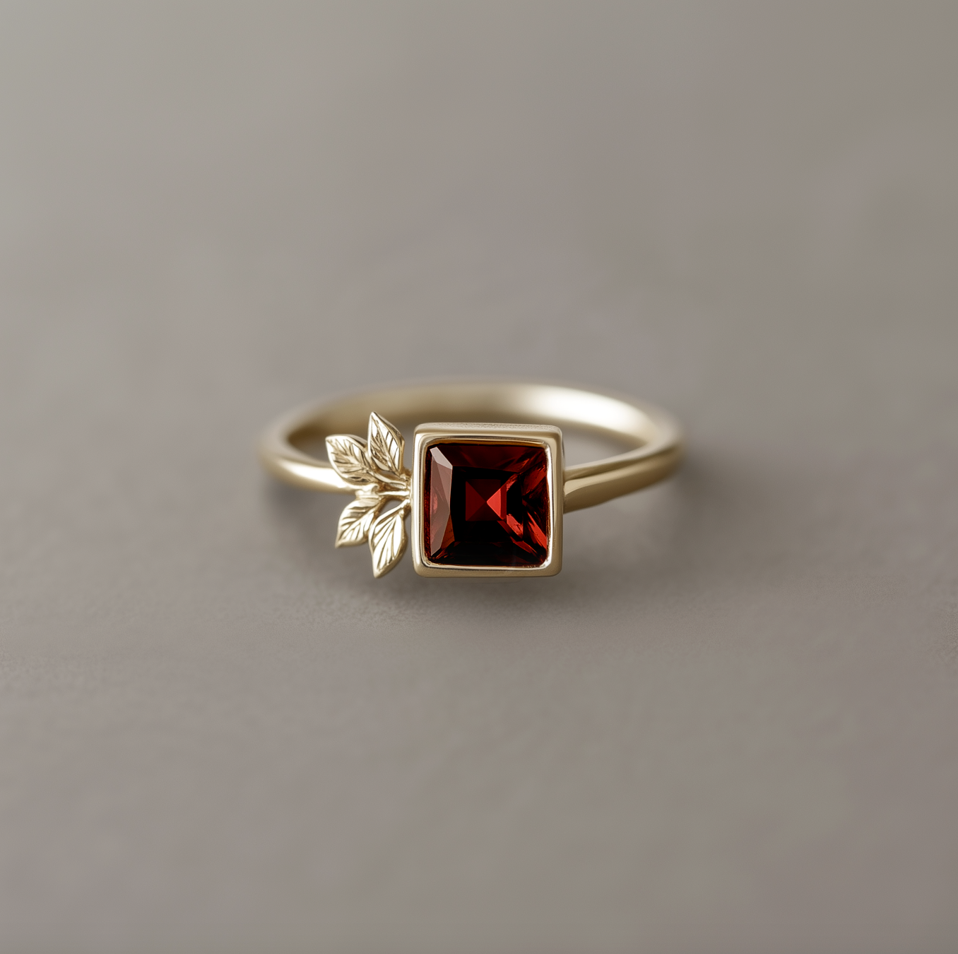 Solid Gold Deep Red Square Garnet Ring, Red Garnet engagement ring, Garnet Ring