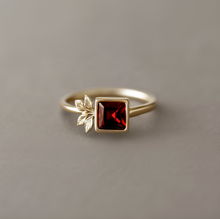 Load image into Gallery viewer, Solid Gold Deep Red Square Garnet Ring, Red Garnet engagement ring, Garnet Ring
