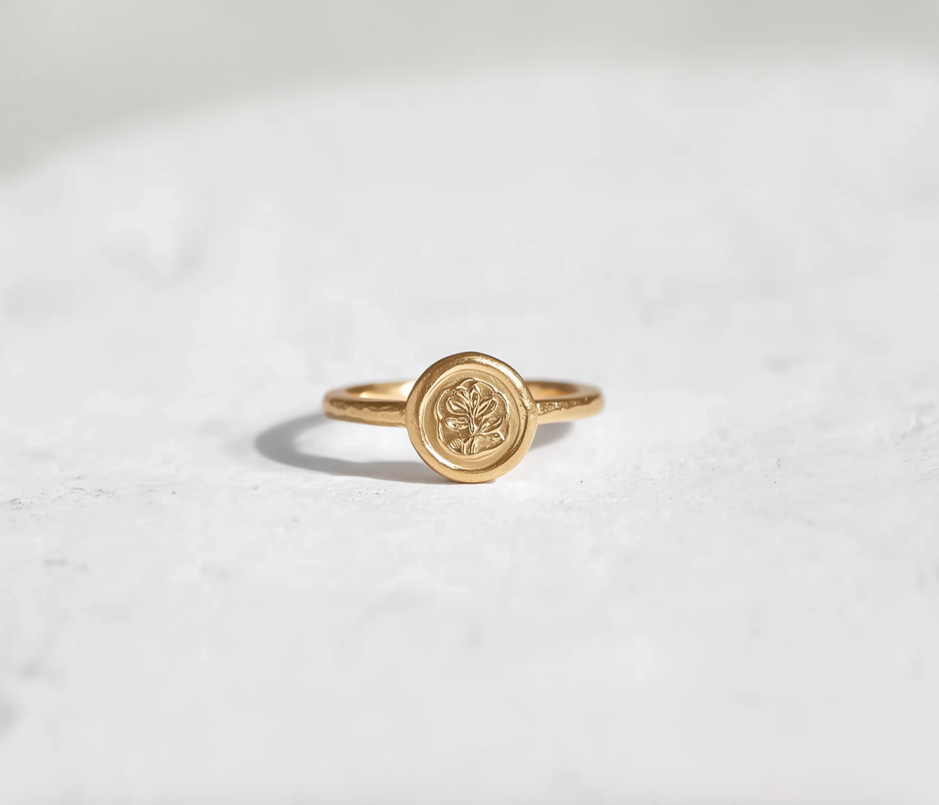 Victory Stamp ring, Laurel Leaf Embossed Stamp Ring, Solid Gold Ring