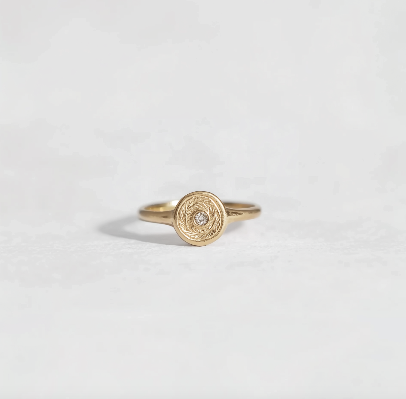 Liberty Diamond Stamp ring, Solid Gold Embossed Stamp Ring