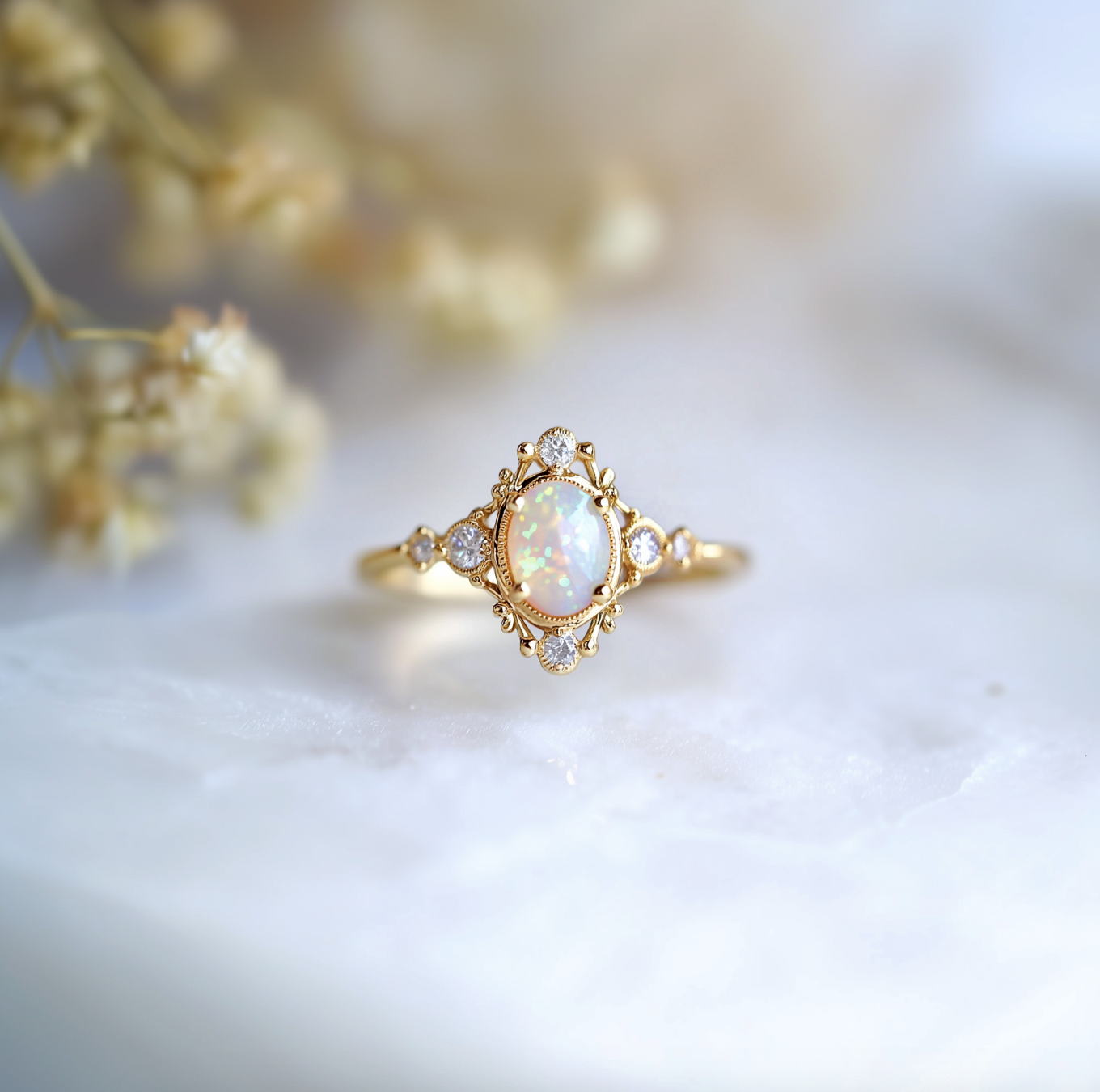 Moonveil Ethiopian Opal Engagement Ring, Opal ring Solid Gold