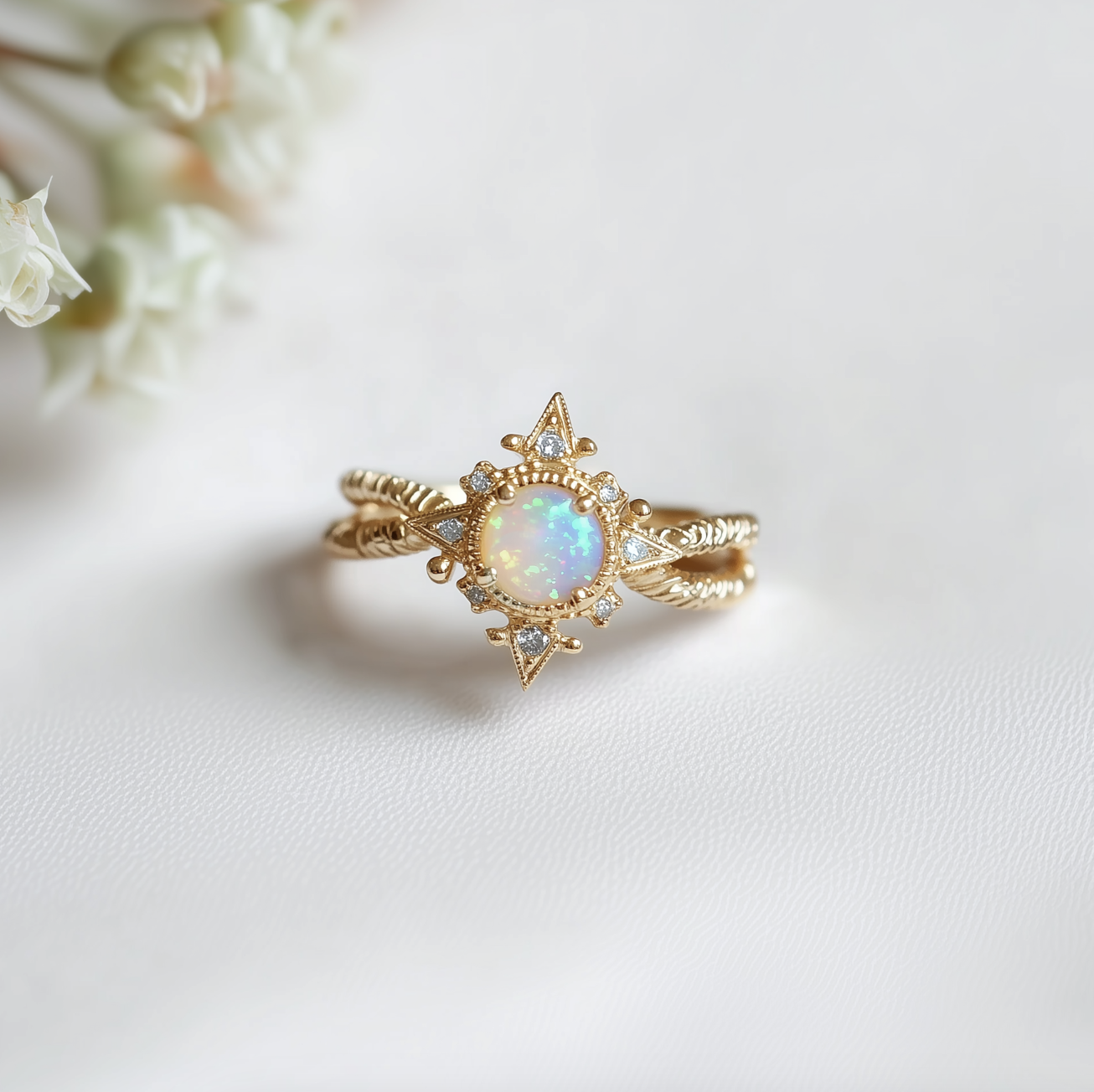 Coralia Opal Engagement Ring, Opal Wedding ring