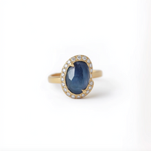 Load image into Gallery viewer, Free Formed Sapphire Engagement Ring with Diamond, Halo Sapphire Solitary Engagement Ring
