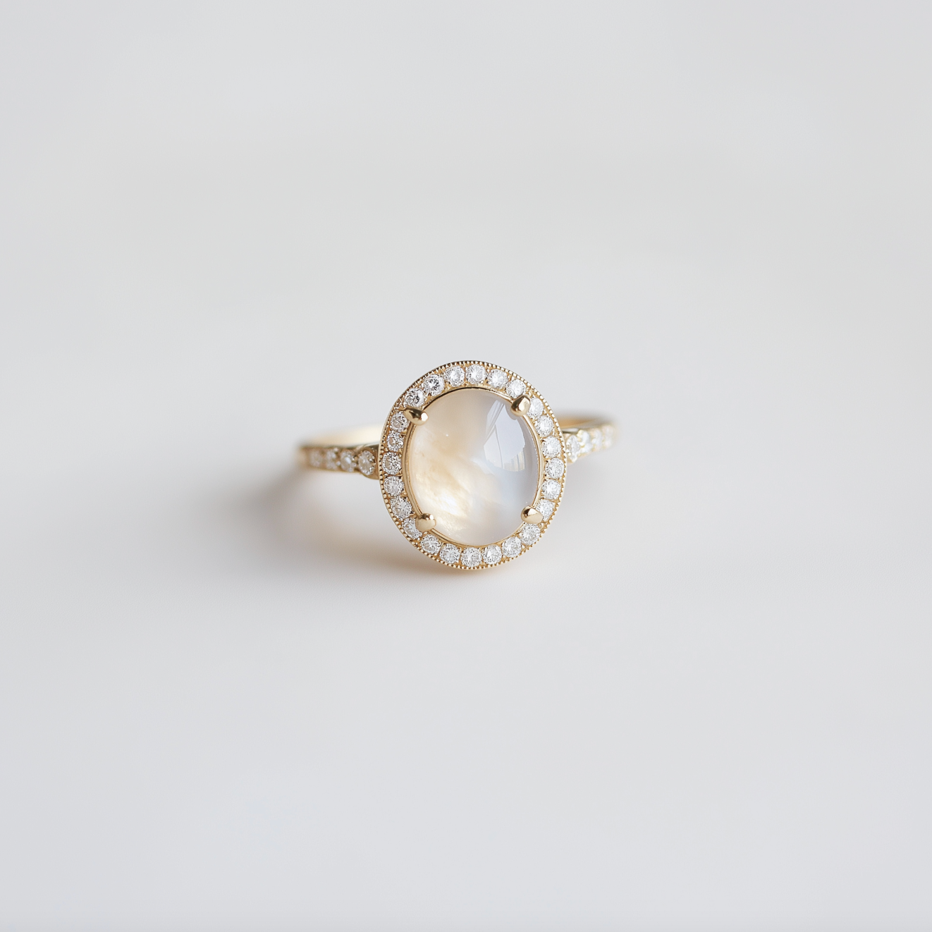Isen Moonstone Ring in Solid Gold, Moonstone Engagement Ring 14k Gold