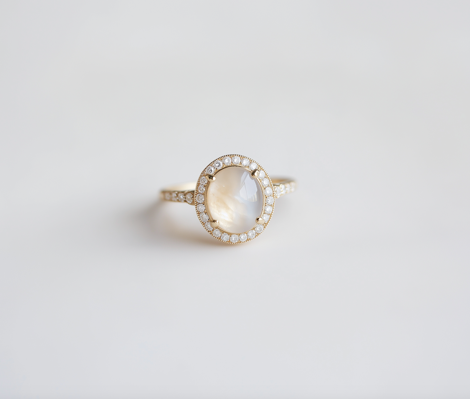 Isen Moonstone Ring in Solid Gold, Moonstone Engagement Ring 14k Gold