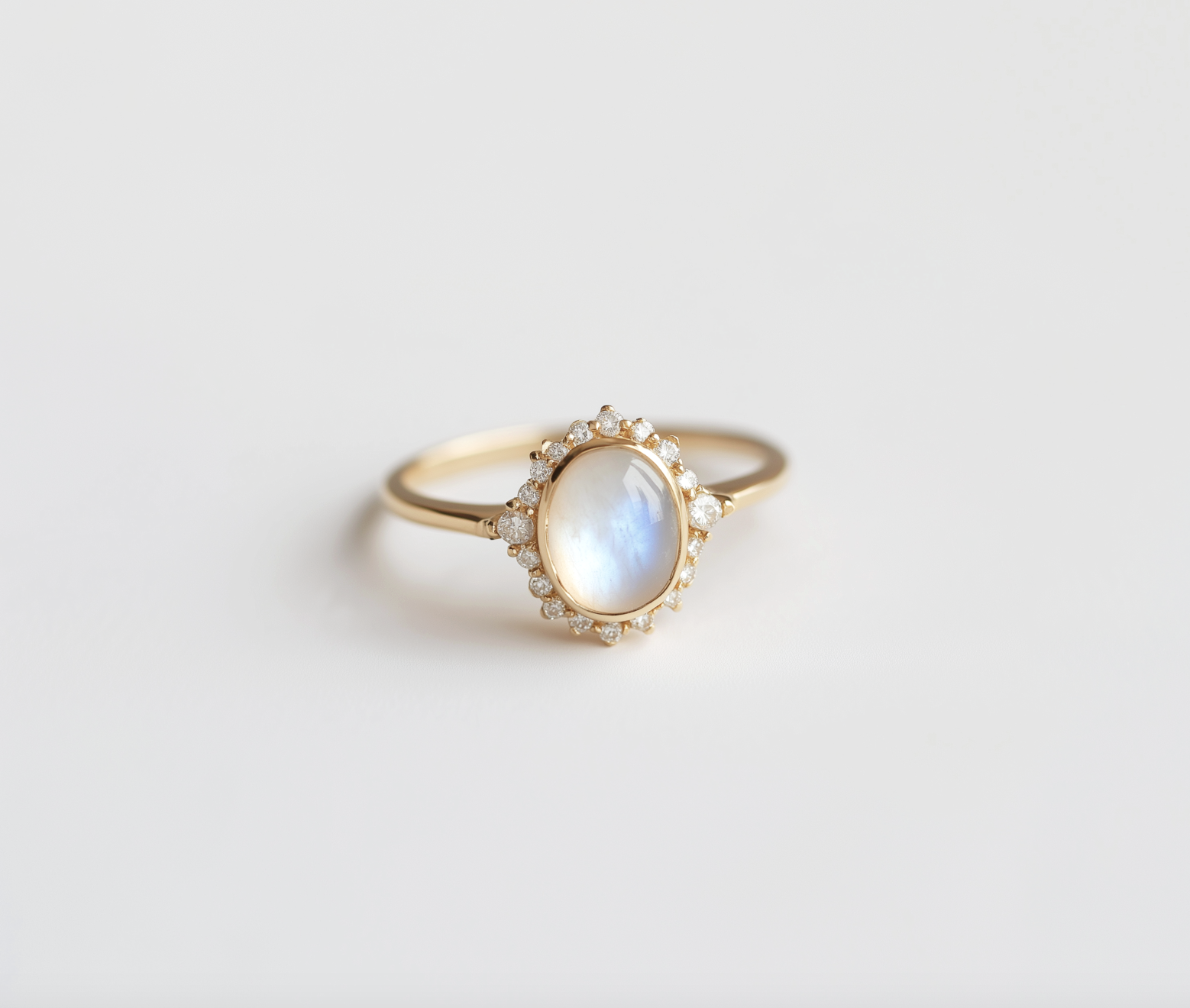 Mira Moonstone Ring in Solid Gold, Moonstone Engagement Ring 14k Gold