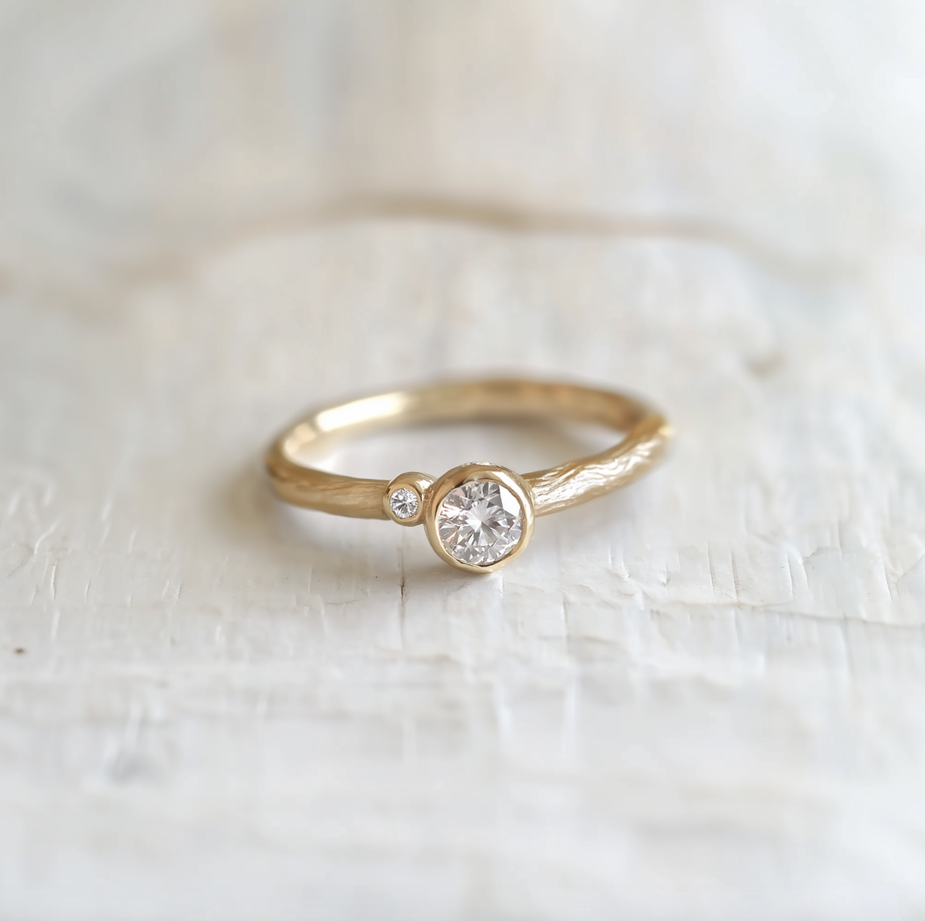 Dainty Diamond Twig Ring in Solid Gold, Brilliant cut Diamond Engagement Ring