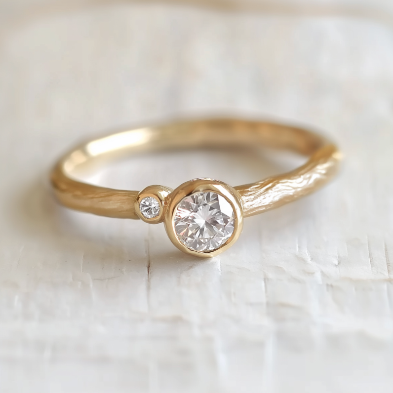 Dainty Diamond Twig Ring in Solid Gold, Brilliant cut Diamond Engagement Ring