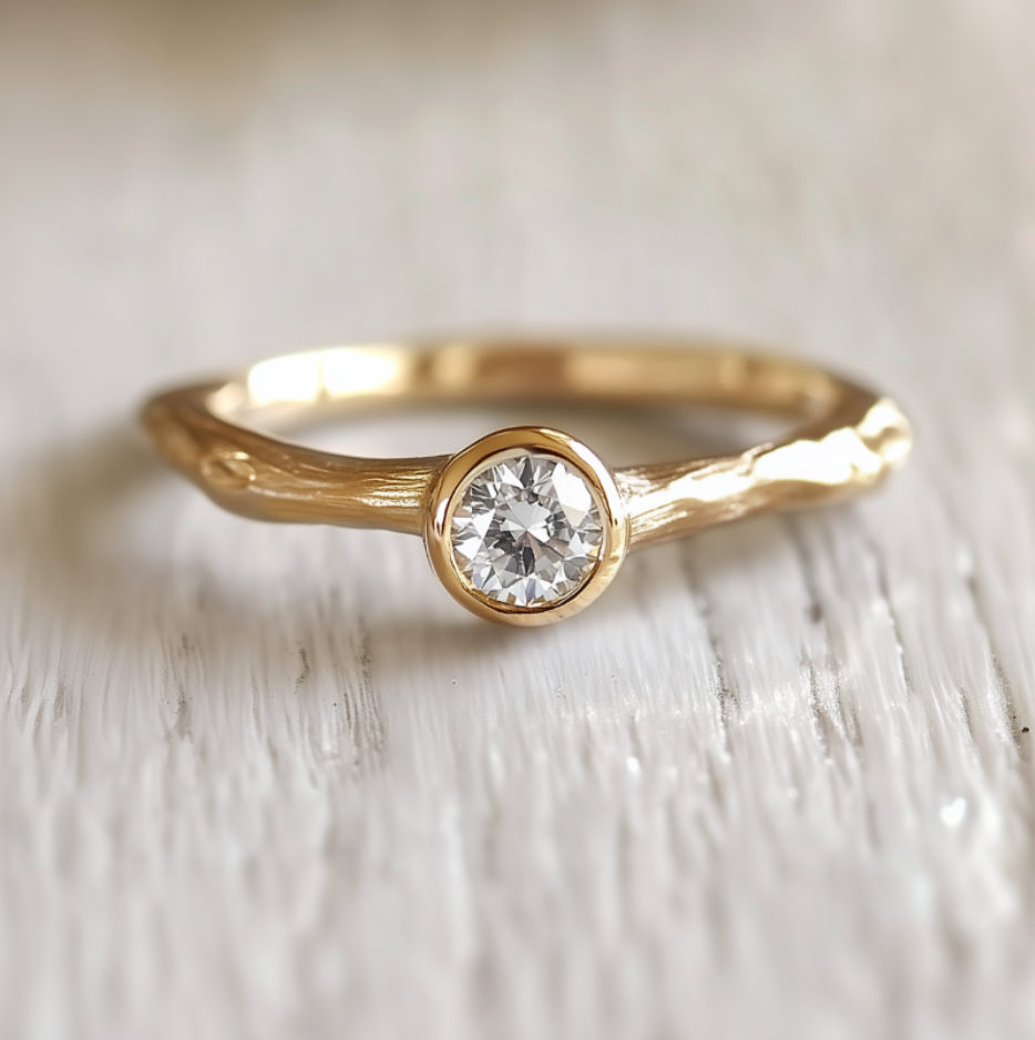 Twig Diamond Engagement Ring in Solid Gold, Brilliant cut Diamond Ring
