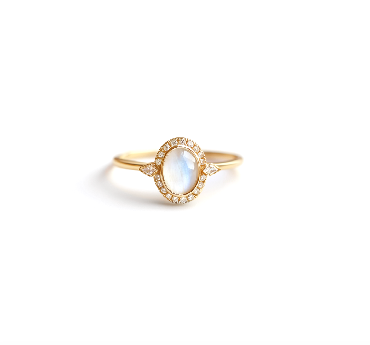 Vela Moonstone Ring in Solid Gold, Moonstone Engagement Ring 14k Gold