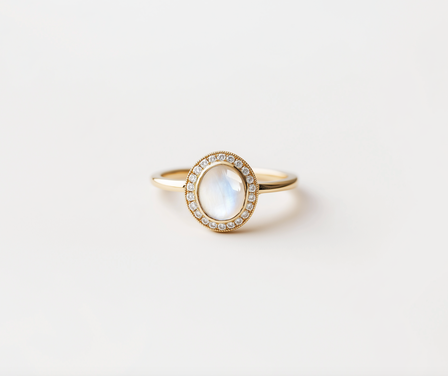 Orla Halo Moonstone Ring in Solid Gold, Moonstone Engagement Ring 14k Gold