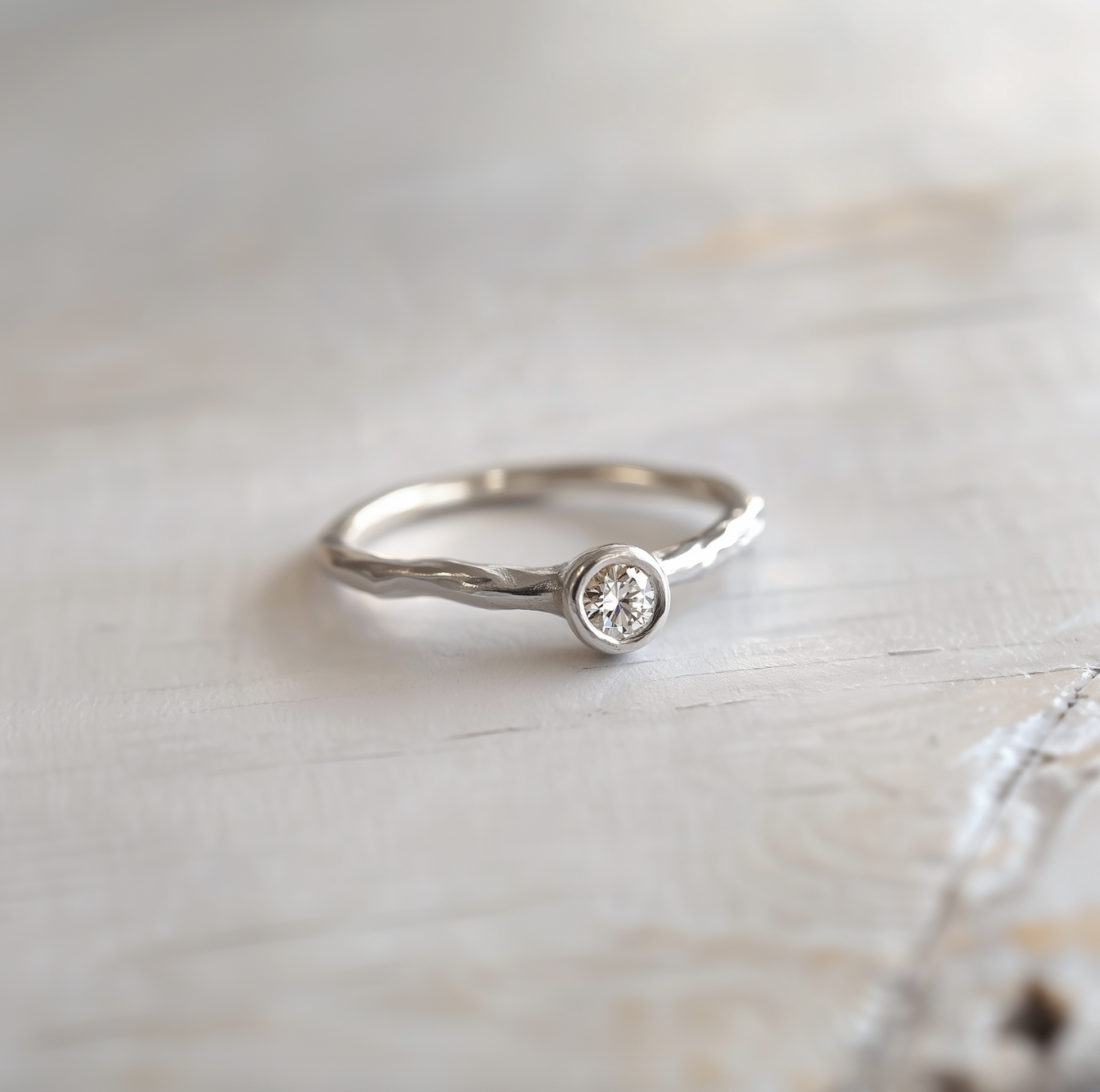Free formed Twig Diamond Engagement Ring in Solid Gold, Brilliant cut diamond Ring