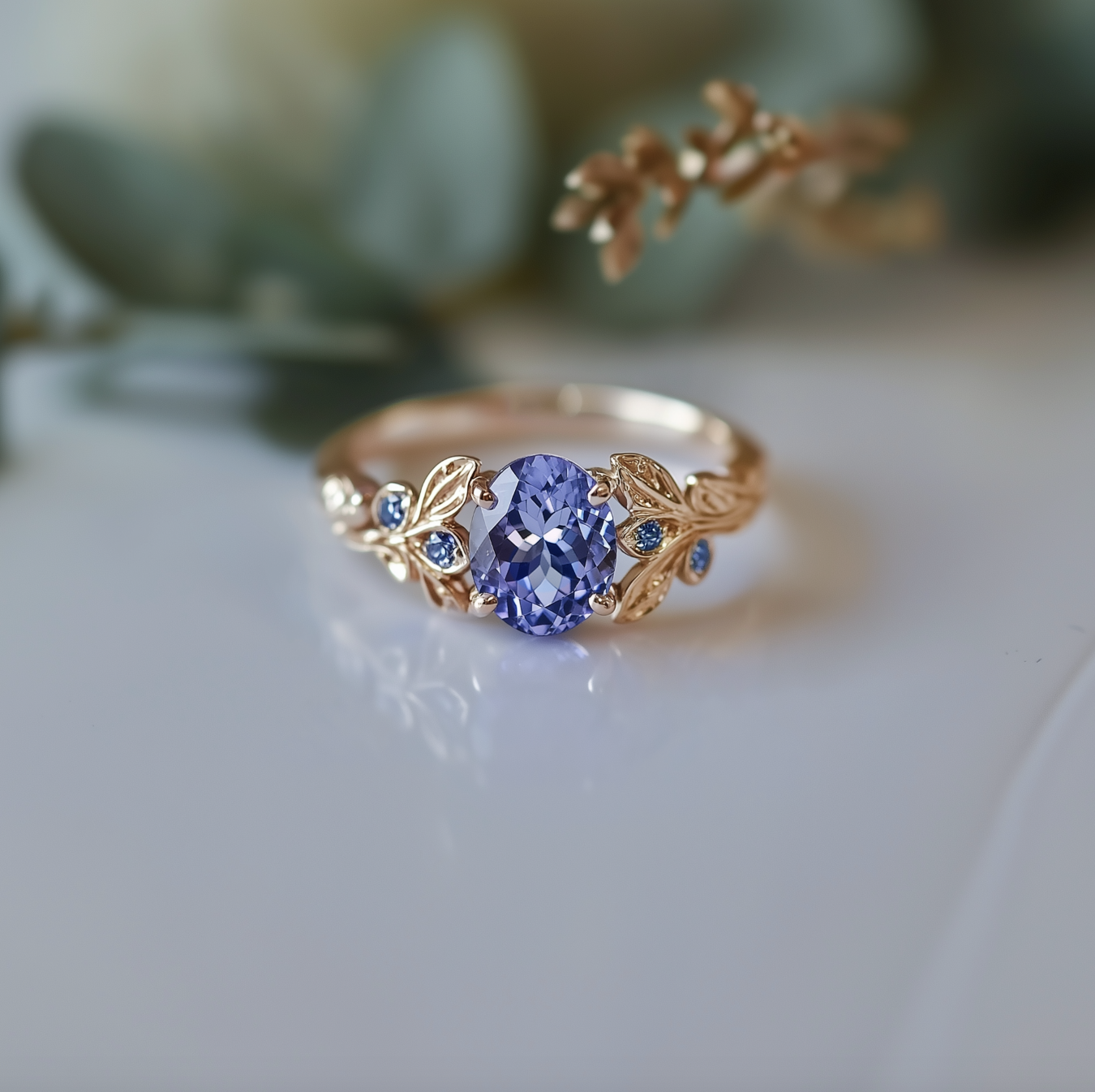Minya Tanzanite and Sapphire Engagement Rings, 14k Gold Engagement Ring