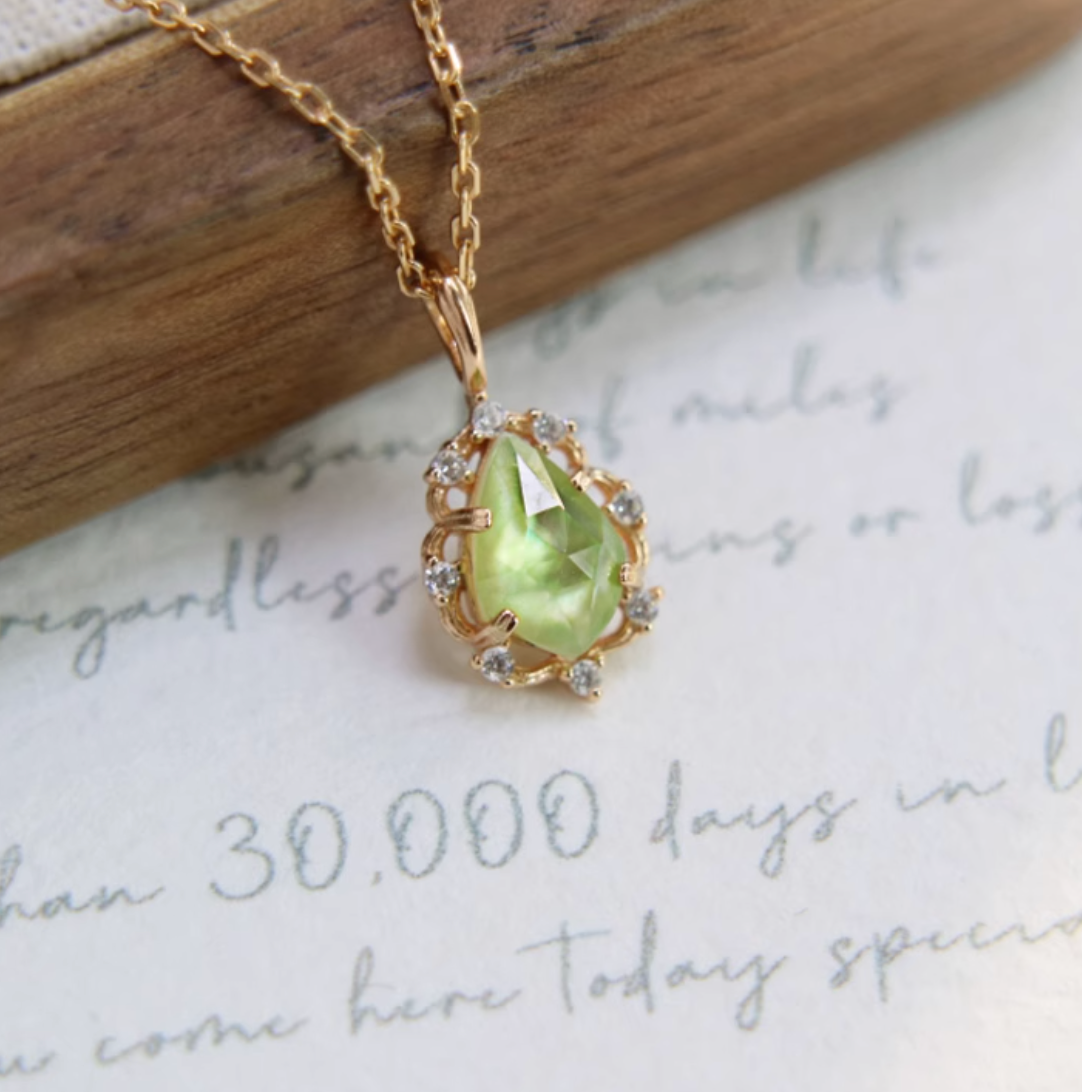 Green Peridot Necklace, Sterling Silver Peridot Pendant, 925 Silver Necklace