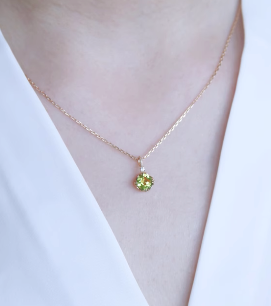 Green Natural Peridot Necklace, Sterling Silver Peridot Pendant, 925 Silver Necklace