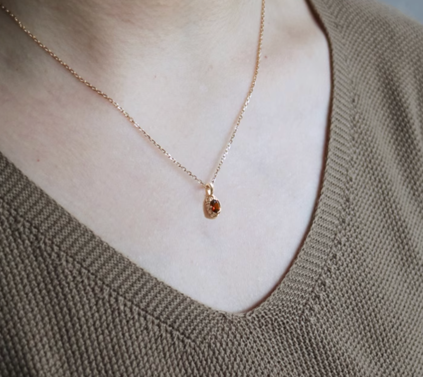Natural Oval Garnet Necklace Sterling silver, Dainty Red Garnet Birthstone Pendant