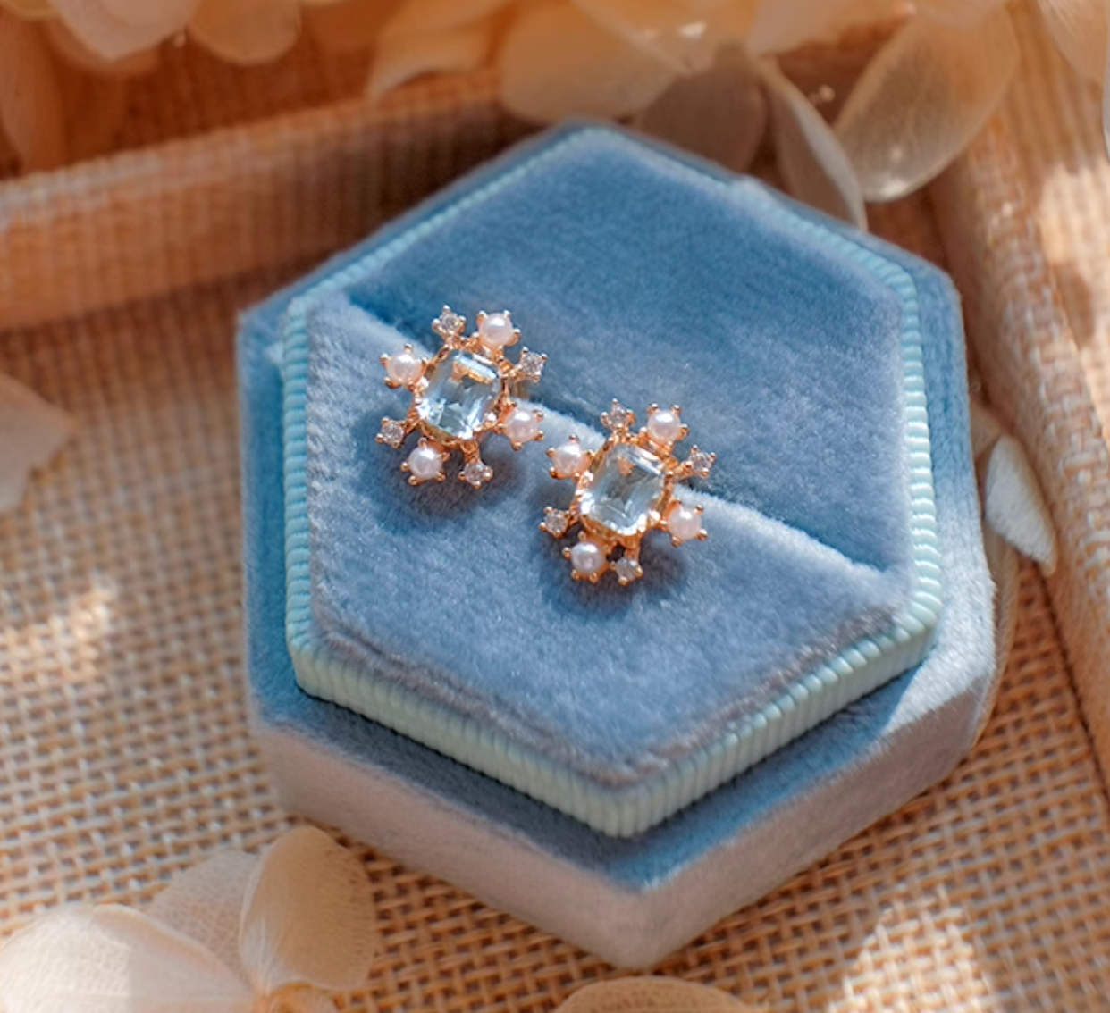 Blue Topaz Studs, Solid Silver Topaz Earrings
