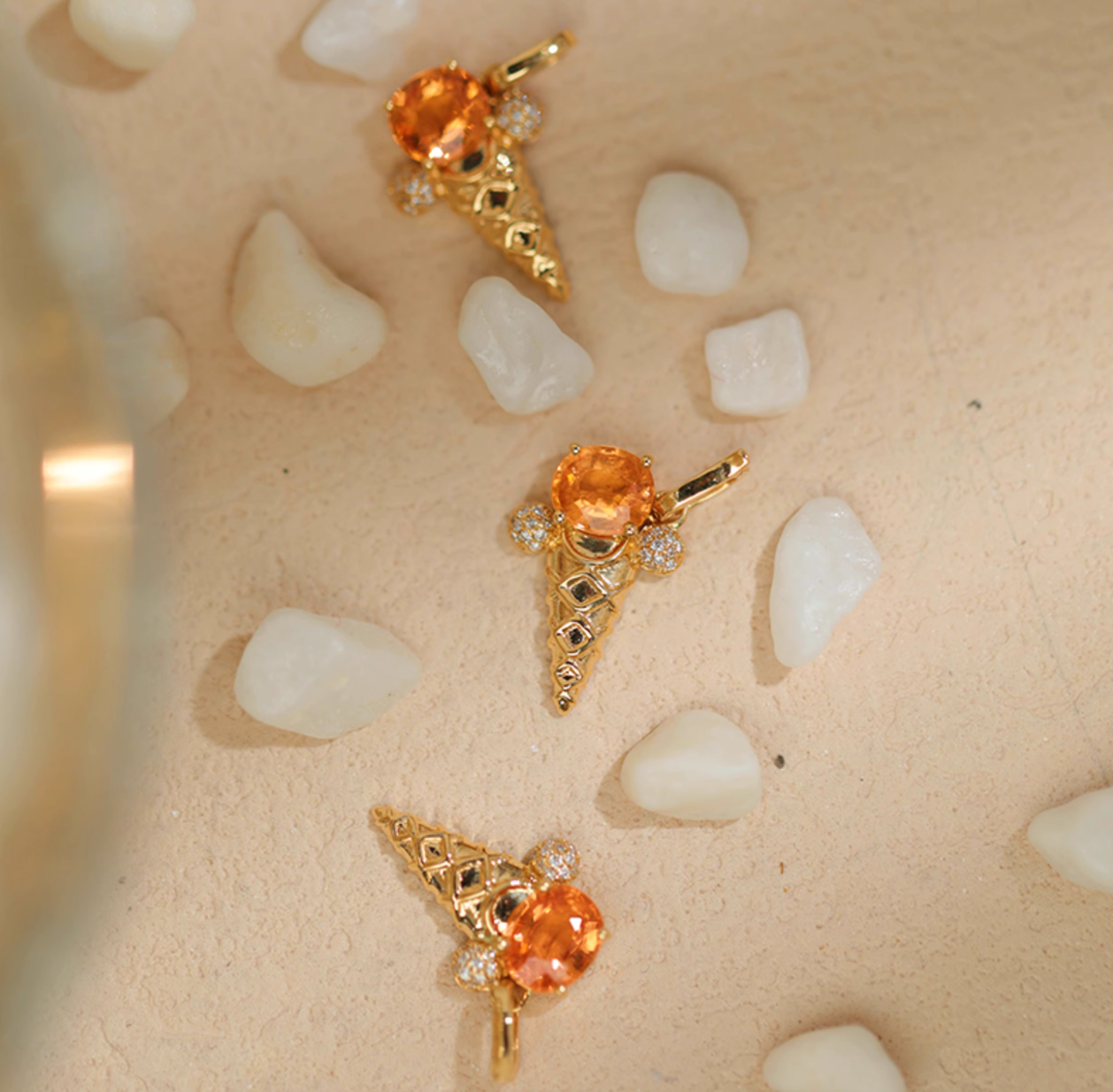 Ice Cream Cone Fanta Garnet 18k Gold Necklace, Spessartine garnets Necklace, Orange Garnet Pendant