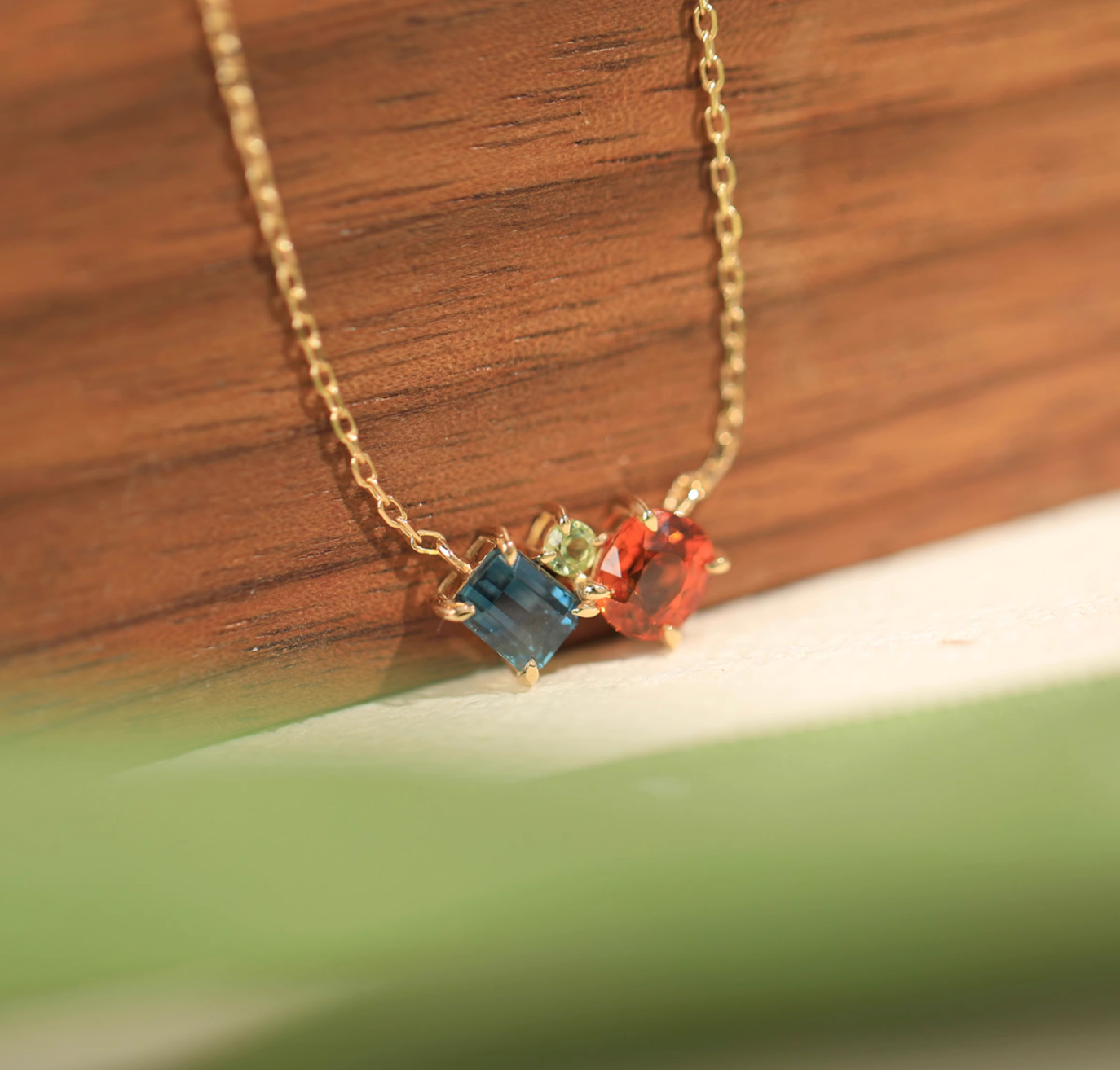 Sapphire and Garnet 18k Gold Necklace, 18k Gold Birthstone Necklace, Sapphire Pendant