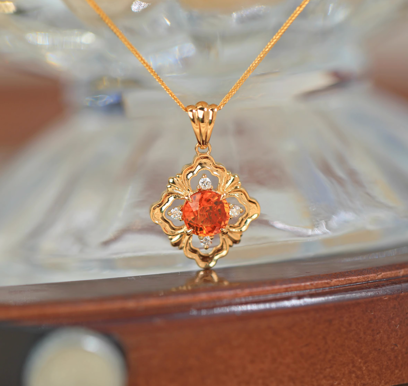 Orange Garnet 18k Gold Necklace, Spessartine garnets Necklace, Orange Garnet Pendant