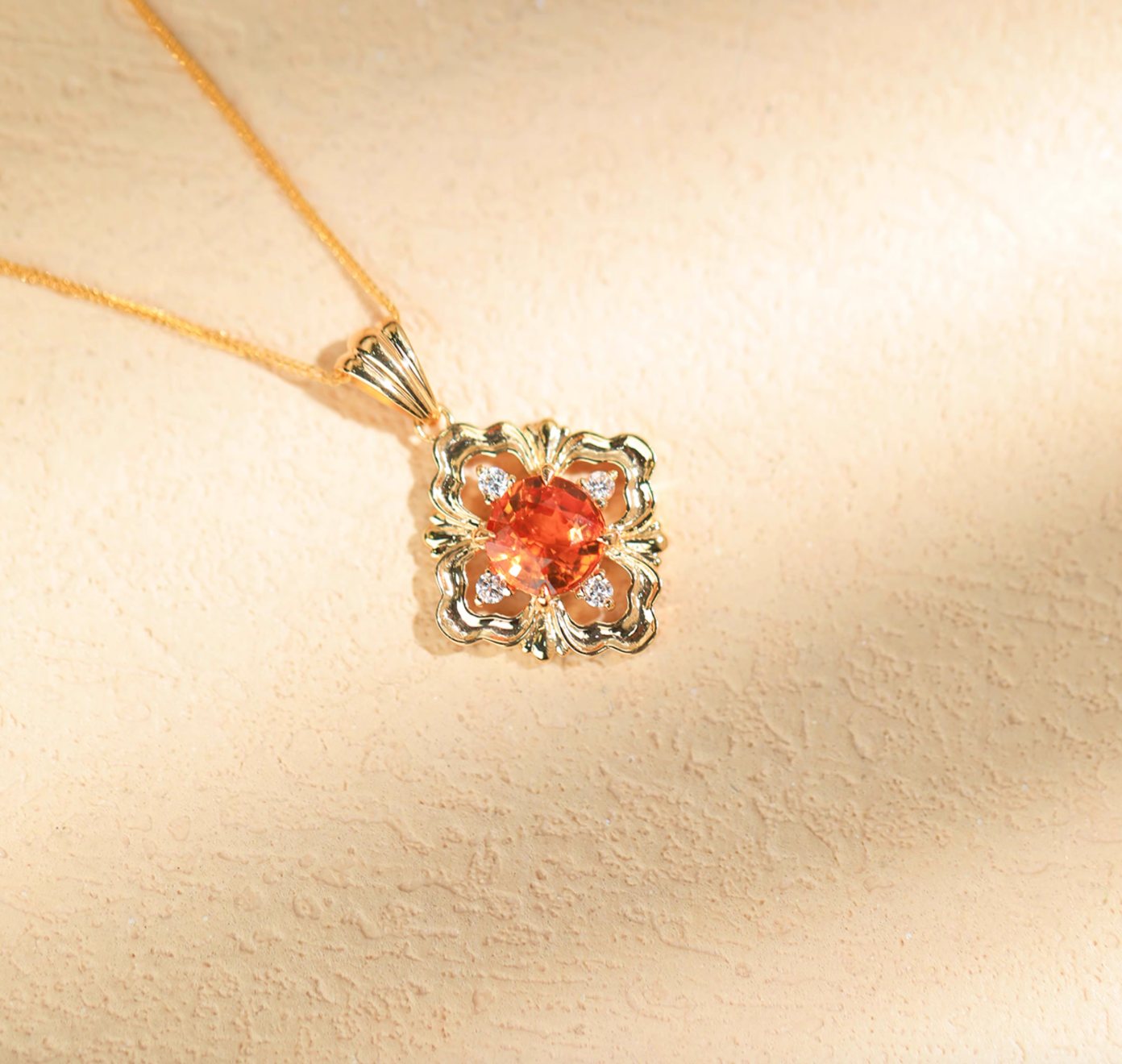 Orange Garnet 18k Gold Necklace, Spessartine garnets Necklace, Orange Garnet Pendant