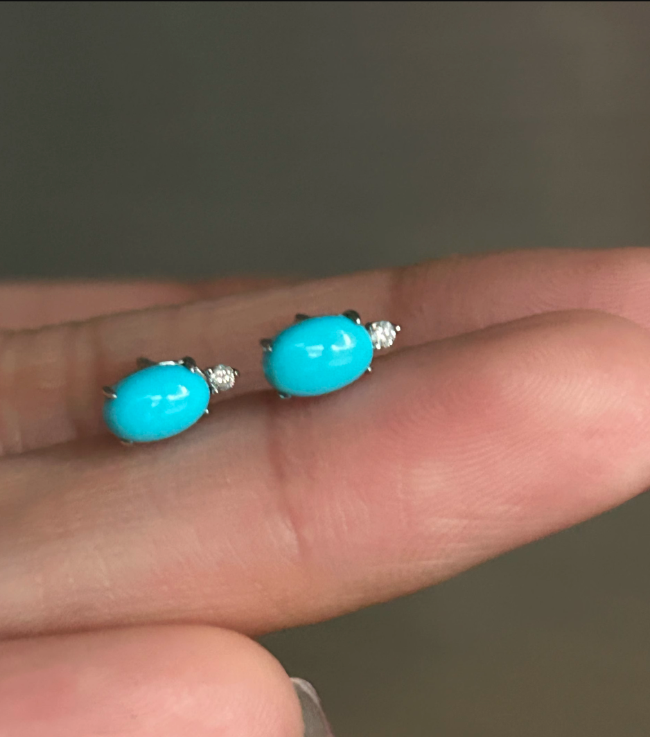 Natural Turquoise Studs, Gold Turquoise stud, Earrings Studs