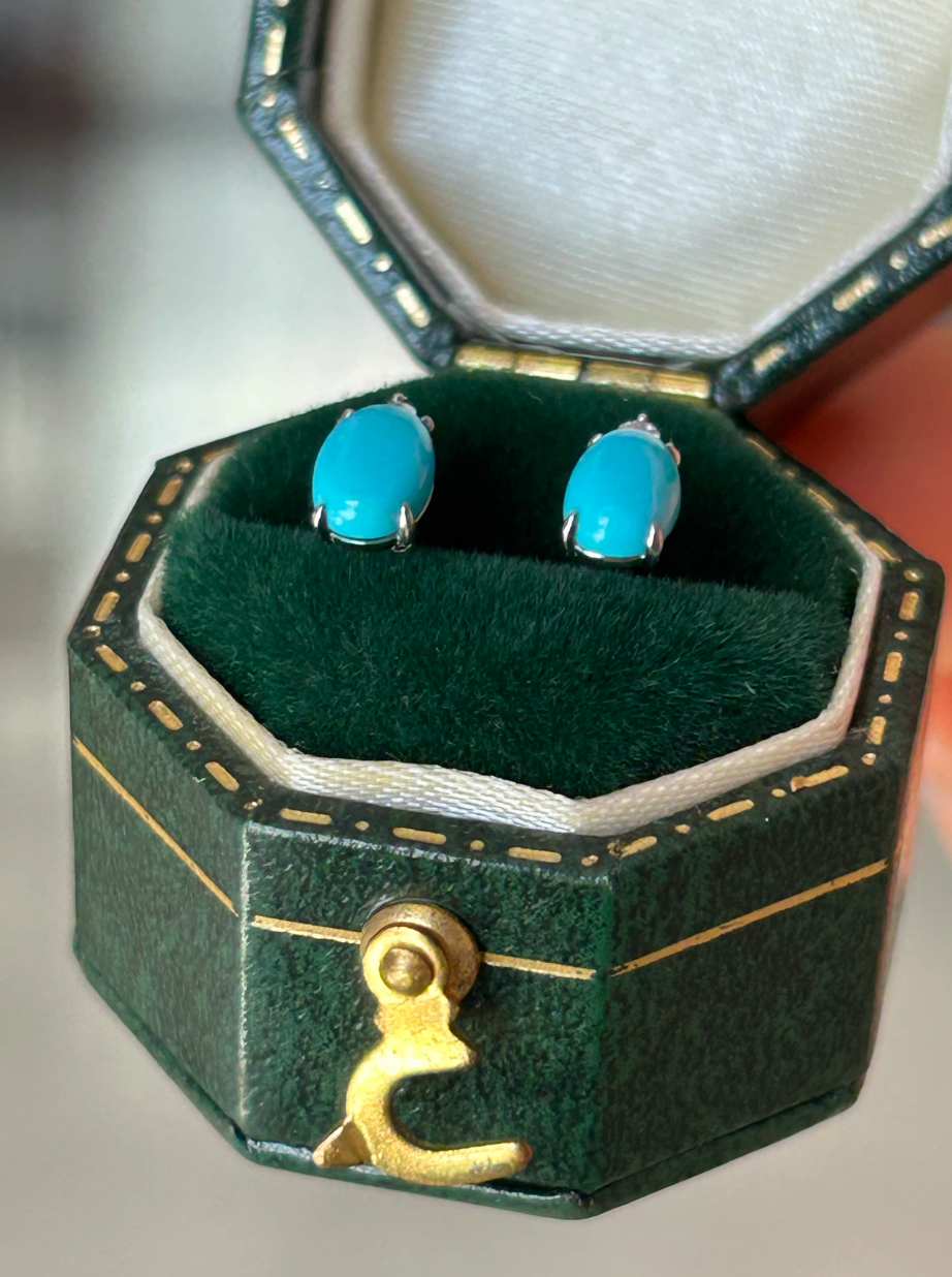 Natural Turquoise Studs, Gold Turquoise stud, Earrings Studs