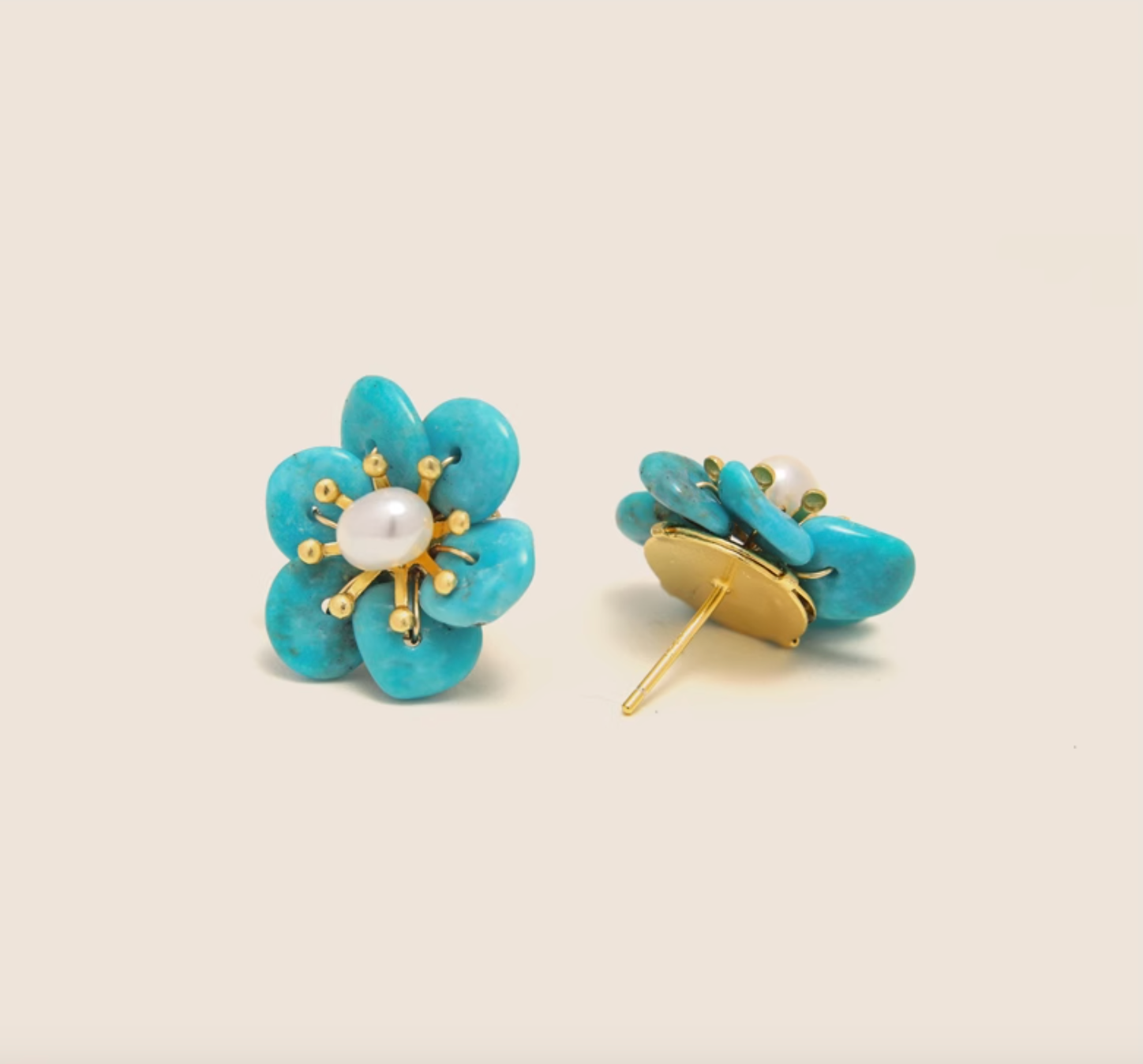 Natural Turquoise Flower Studs, Turquoise stud, Earrings Studs