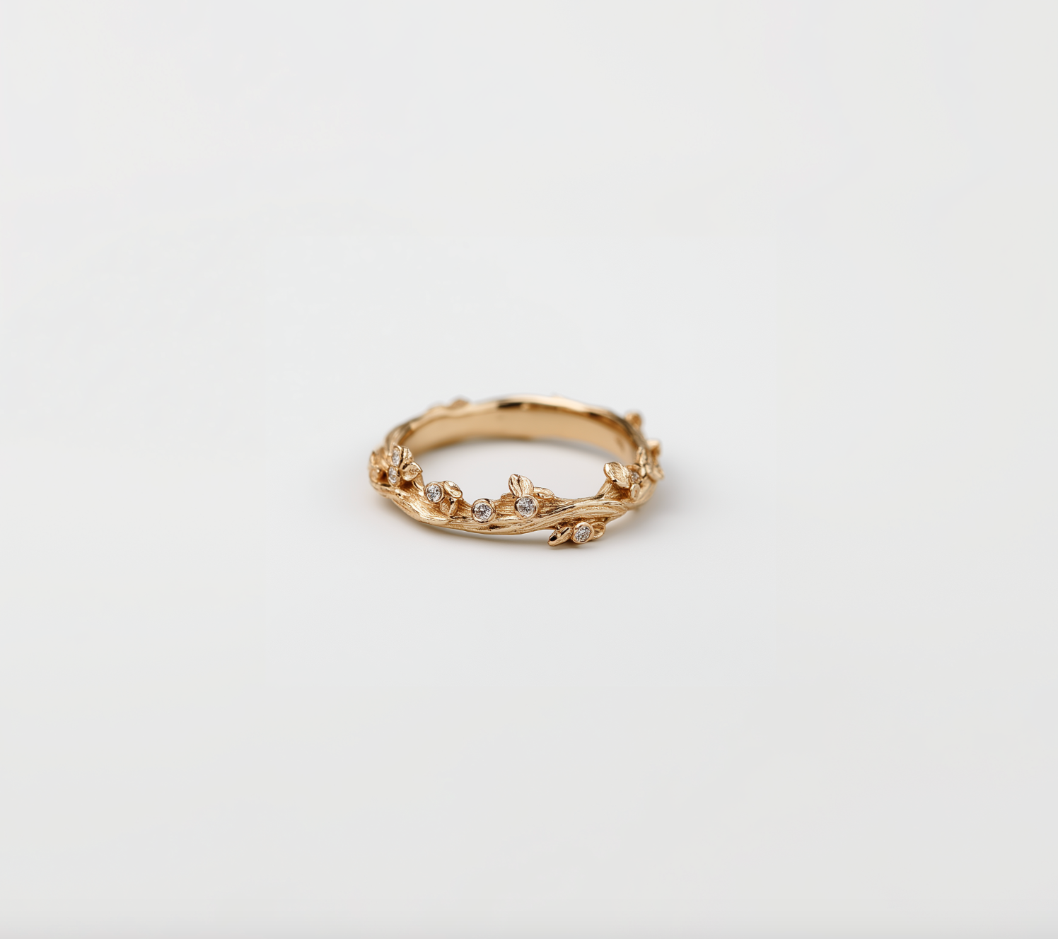 Ivy Twig Band, 14k Gold Diamond Twig Band, Diamond wedding band