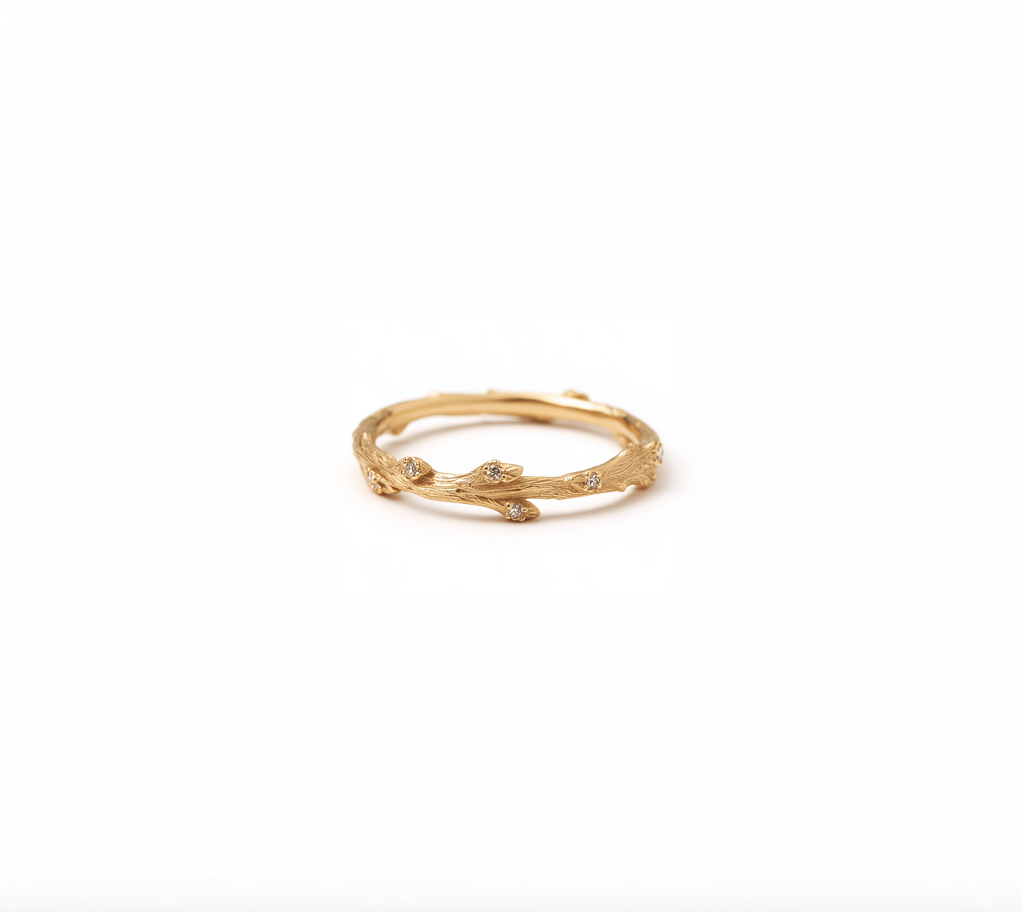 Dainty Twig Band, 14k Gold Diamond Twig Band, Diamond wedding band
