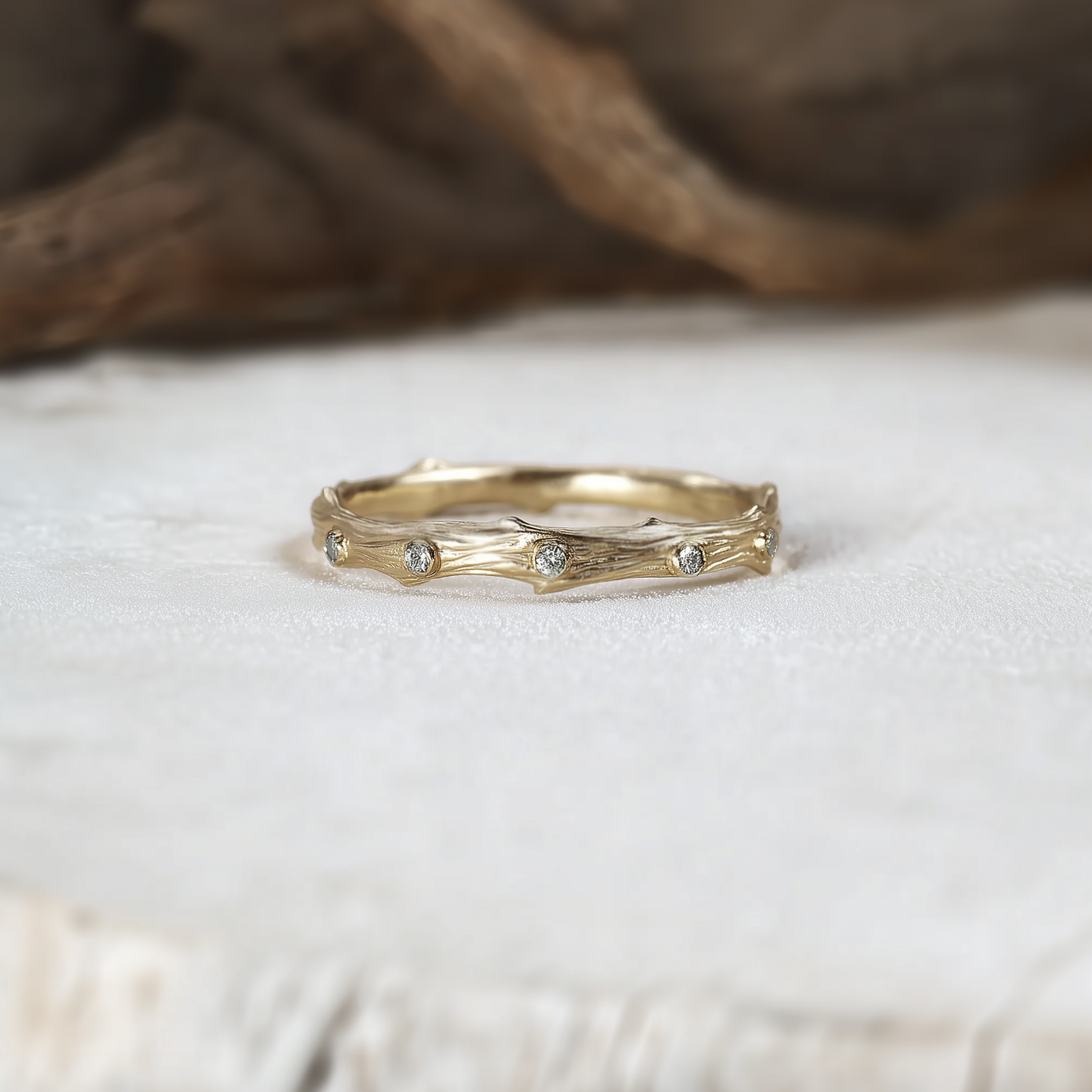 Wedding Twig Band, 14k Gold Diamond Twig Band, Diamond wedding band Straight