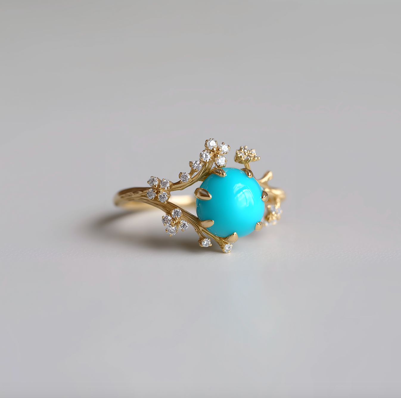 Oceanheart Turquoise Engagement ring, Natural Turquoise Engagement ring, Floral Wedding Ring, Statement ring
