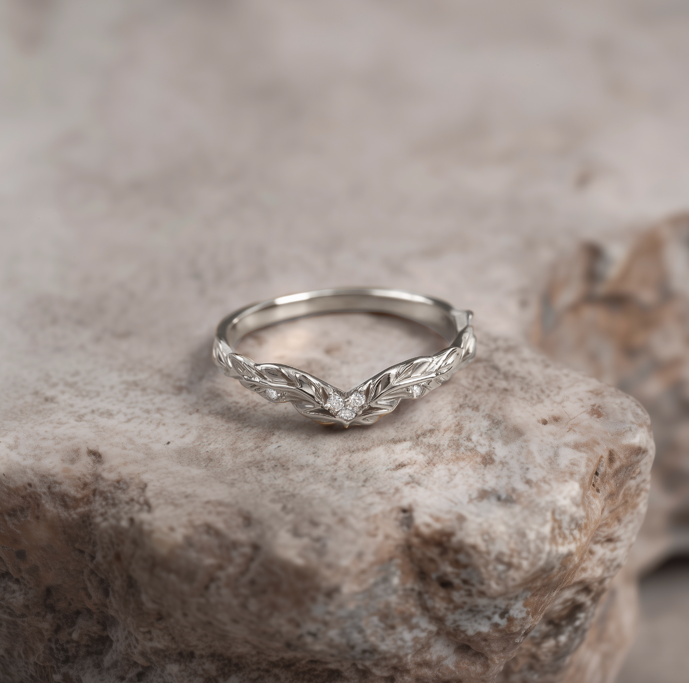 Elaranor Diamond Wedding Band, Chevron Diamond Wedding Ring For Women, Diamond curved wedding band