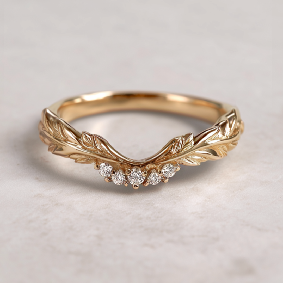 Galadrien Diamond Wedding Band, Chevron Diamond Wedding Ring