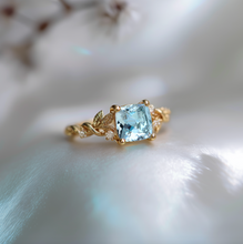 Load image into Gallery viewer, Clear Blue Aquamarine Engagement Ring, Cushion Aquamarine Engagement ring
