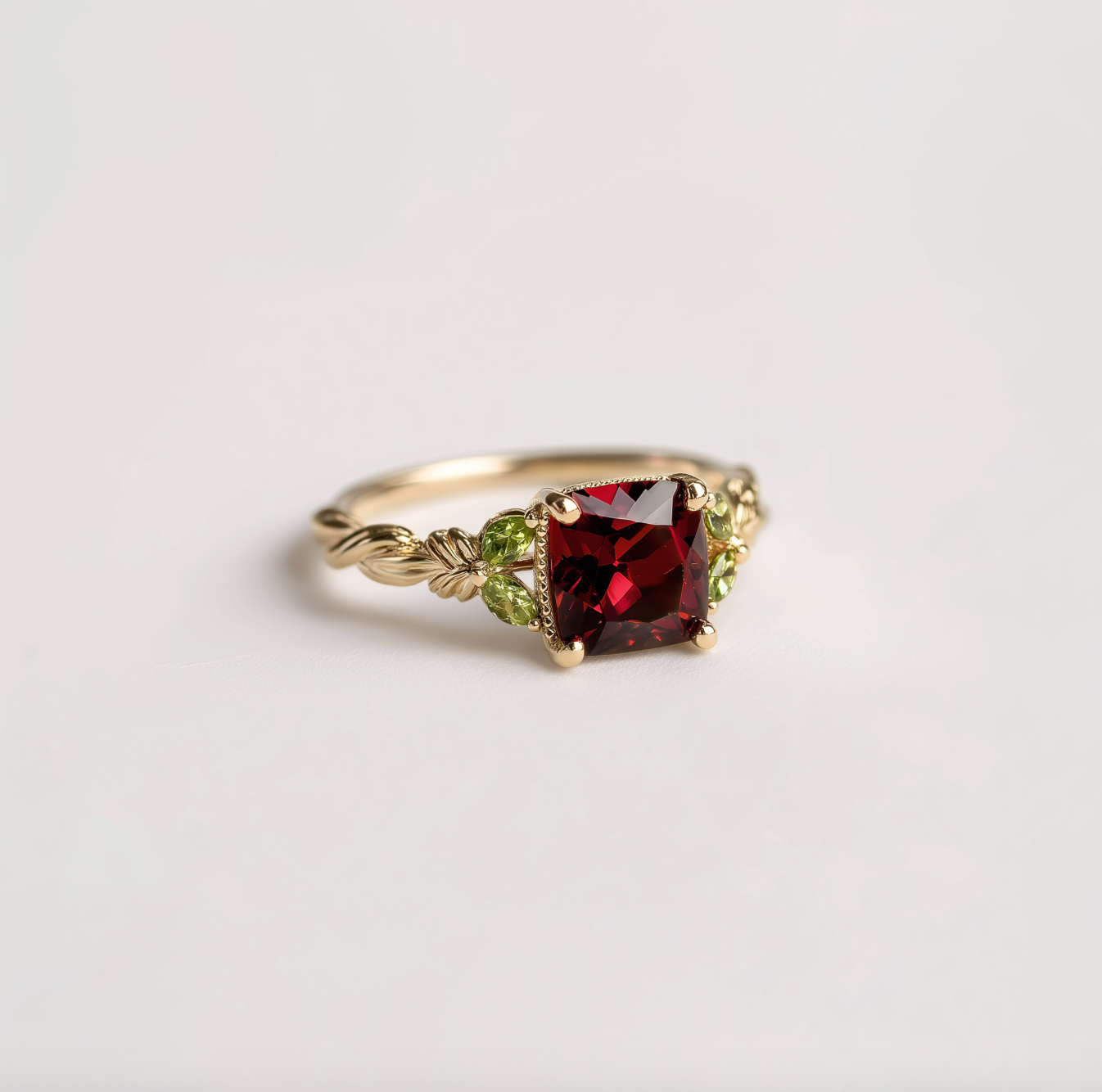 Solid Gold cushion Garnet Ring, Deep red Garnet engagement ring, Red Garnet Ring