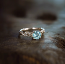 Load image into Gallery viewer, Seafoam Glow Solid Gold Blue Aquamarine Engagement Ring, Aquamarine Engagement ring

