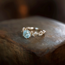 Load image into Gallery viewer, Skyfall Solid Gold Blue Aquamarine Engagement Ring, Aquamarine Engagement ring
