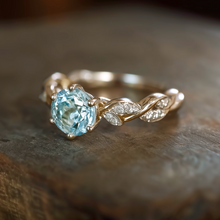 Load image into Gallery viewer, Skyfall Solid Gold Blue Aquamarine Engagement Ring, Aquamarine Engagement ring
