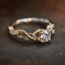 Load image into Gallery viewer, Leafy Diamond Engagement Ring, 14k Gold Diamond Engagement ring, Twisted Leafy Ring
