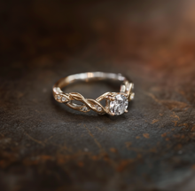 Load image into Gallery viewer, Leafy Diamond Engagement Ring, 14k Gold Diamond Engagement ring, Twisted Leafy Ring
